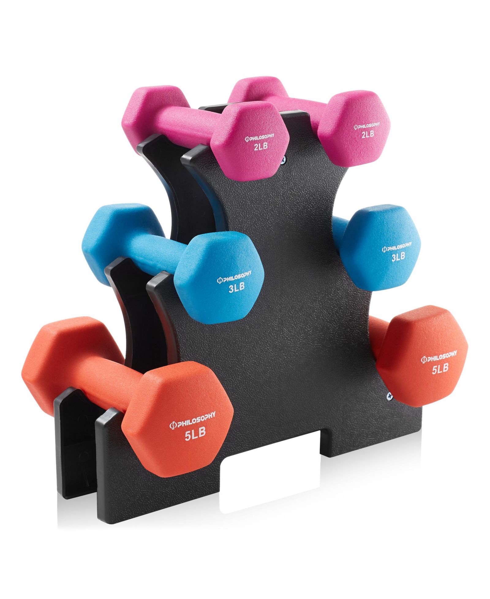 Philosophy Gym Neoprene Dumbbell Hand Weights with Stand, 20 lbs (2 lb, 3 lb, 5 lb Pairs)