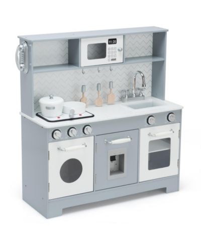 Costway Realistic Light & Sound 6-Piece Wooden Play Kitchen, Ages 3+
