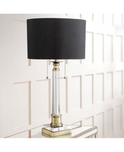 Vienna Full Spectrum 30" Tall Clear Crystal Antique Brass Drum Shade Stephan Traditional Table Lamp