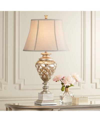 Настольная лампа Barnes and Ivy Luke, 33 3/4" Tall, ртутное стекло, с ночником LED, тканевый абажур