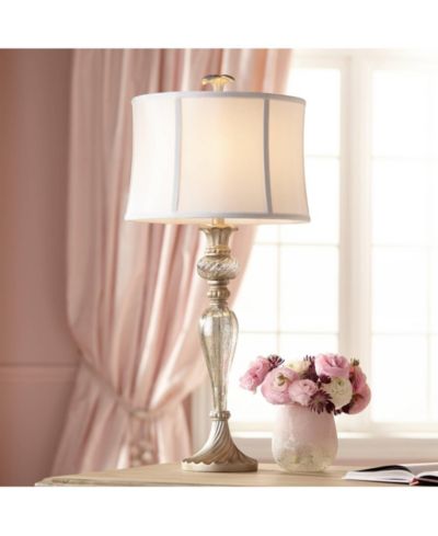 Regency Hill Alyson Traditional Buffet Table Lamp 32 3/4" Tall Mercury Glass Silver Champagne White Drum Shade for Bedroom Living Room Bedside House