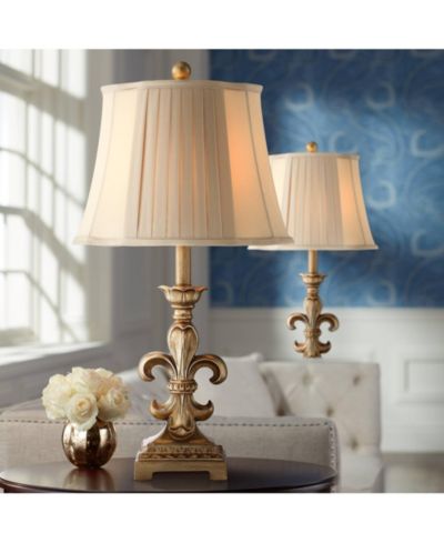 Regency Hill Louis Traditional Table Lamps 25 3/4" High Set of 2 Antique Gold Pleated Bell Shade for Bedroom Living Room Bedside Nightstand Office