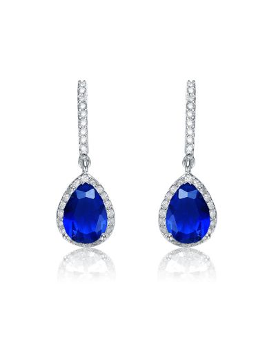 Genevive Sterling Silver Brilliant Cubic Zirconia Teardrop Halo Earrings