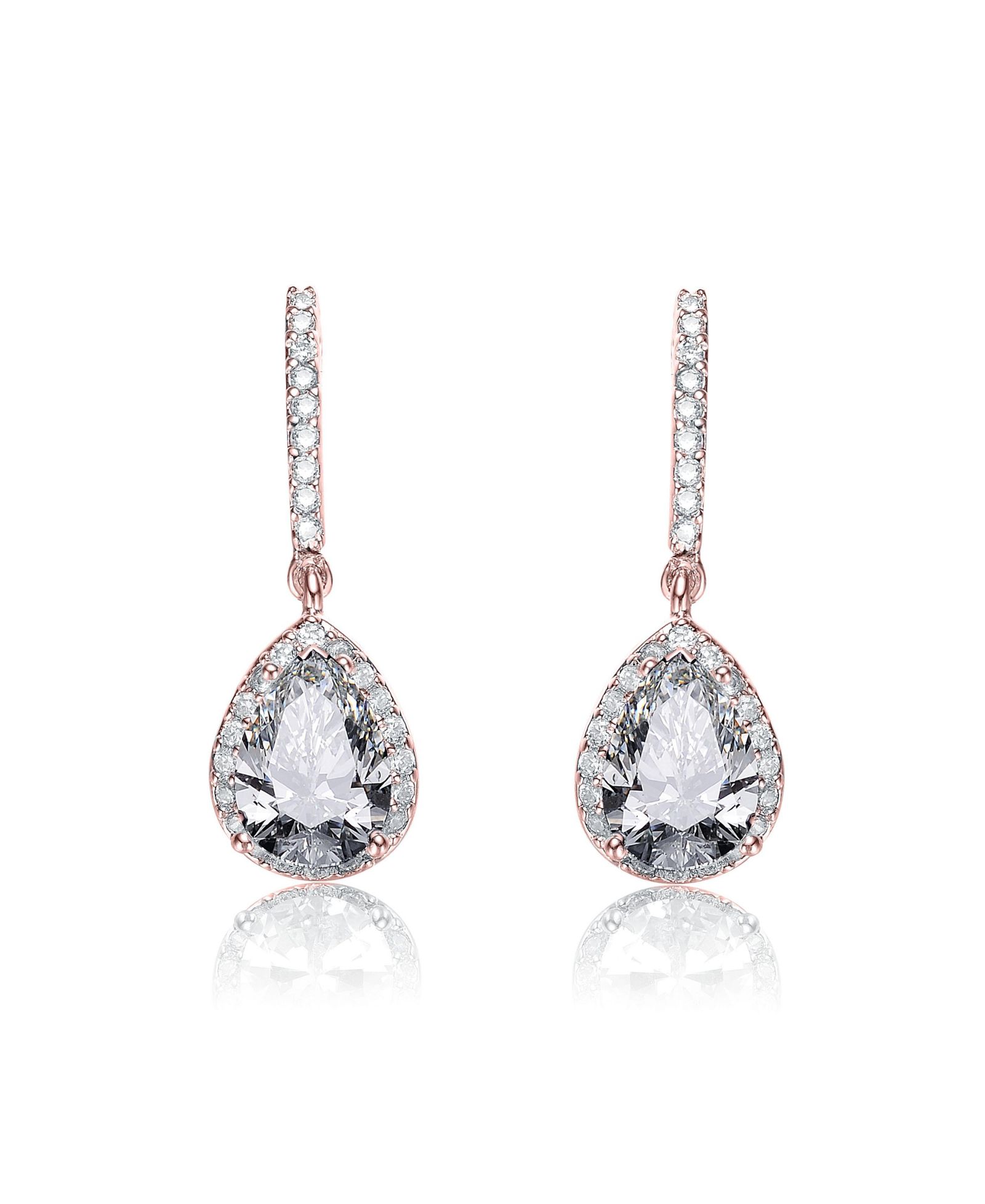 Серьги-капли Genevive Sterling Silver White Gold Plated Cubic Zirconia