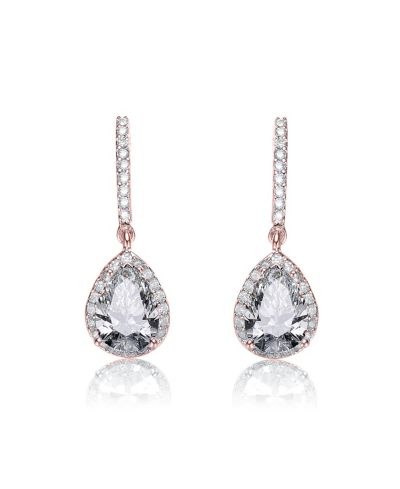 Genevive Sterling Silver Brilliant Cubic Zirconia Teardrop Halo Earrings
