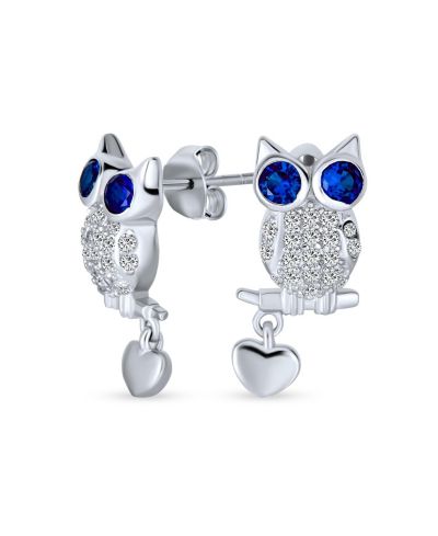 Серьги-гвоздики Bling Jewelry Wise Graduate Owl Stud Blue Eye Cubic Zirconia CZ with Heart Charm Sterling Silver