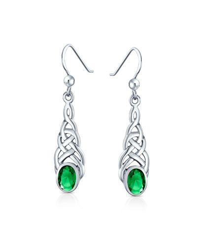 Bling Jewelry Celtic Oval Emerald Green Glass Love Knot Dangle Earrings Sterling Silver