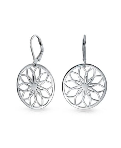 Bling Jewelry Cutout Round Circle Disc Flower Dangle Earrings Lever Back Sterling Silver