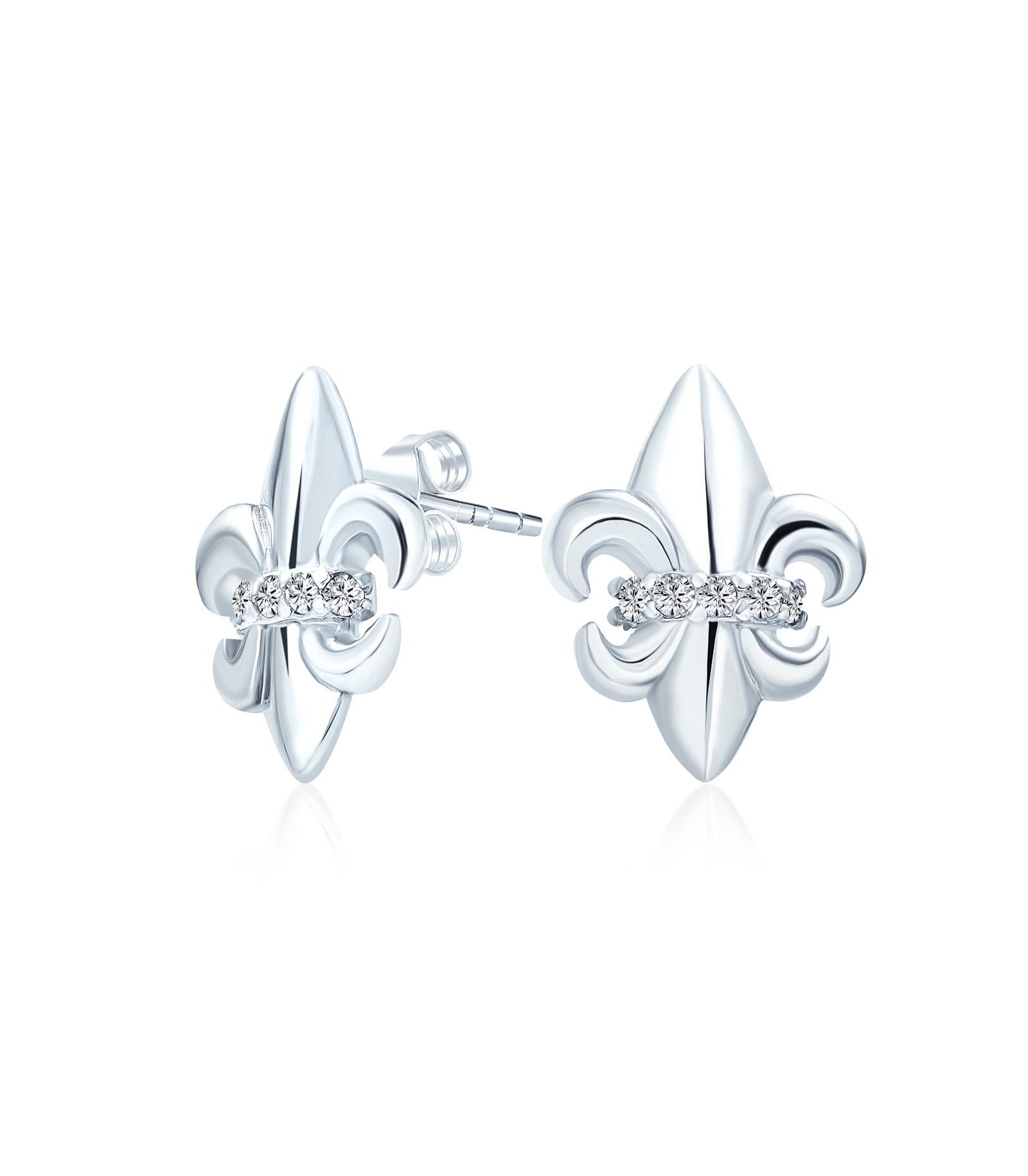 Bling Jewelry Spiritual Lily Flower Fleur De Lis CZ Stud Earrings .925 Sterling Silver