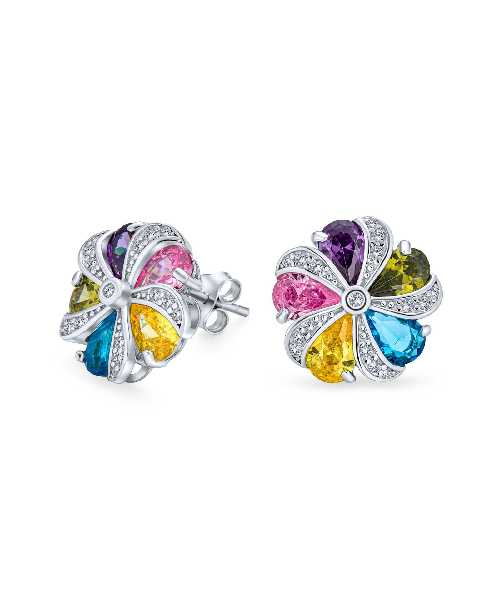 Серьги-гвоздики Bling Jewelry Rainbow Colorful CZ