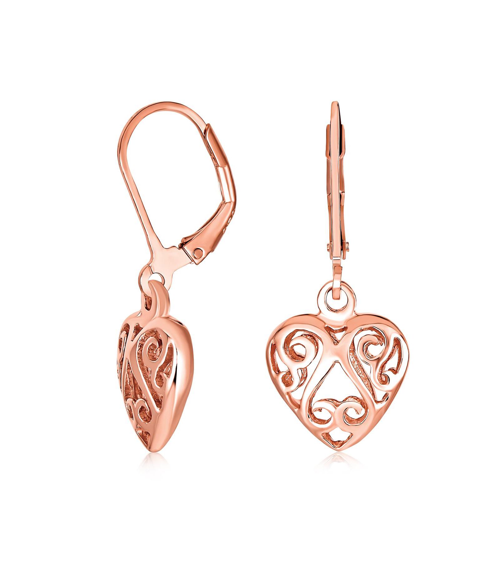 Bling Jewelry Romantic Dangle Heart Earrings .925 Sterling Silver Lever back