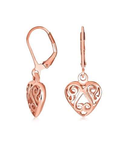 Bling Jewelry Romantic Dangle Heart Earrings .925 Sterling Silver Lever back