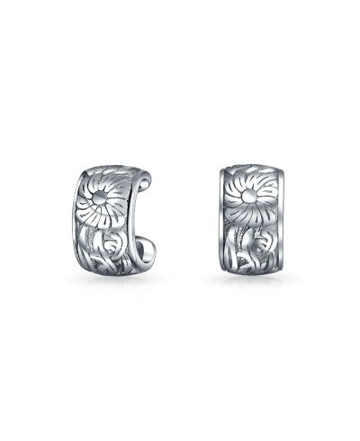 Bling Jewelry Серьги-каффы для прокола уха Bling Jewelry Flower Leaves Cartilage Band Sunflower Sterling Silver