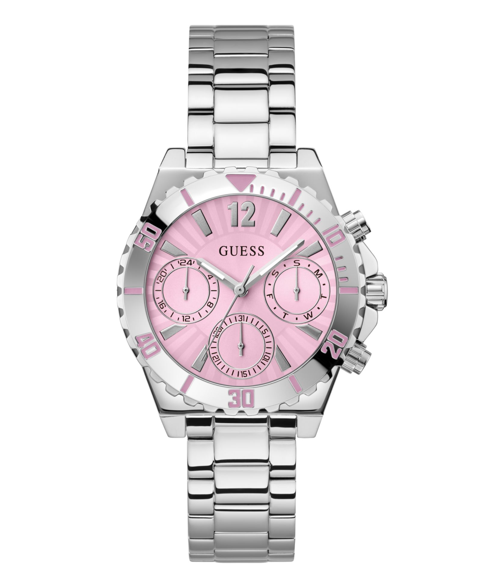 Женские аналоговые часы GUESS из нержавеющей стали серебристого цвета 38mm