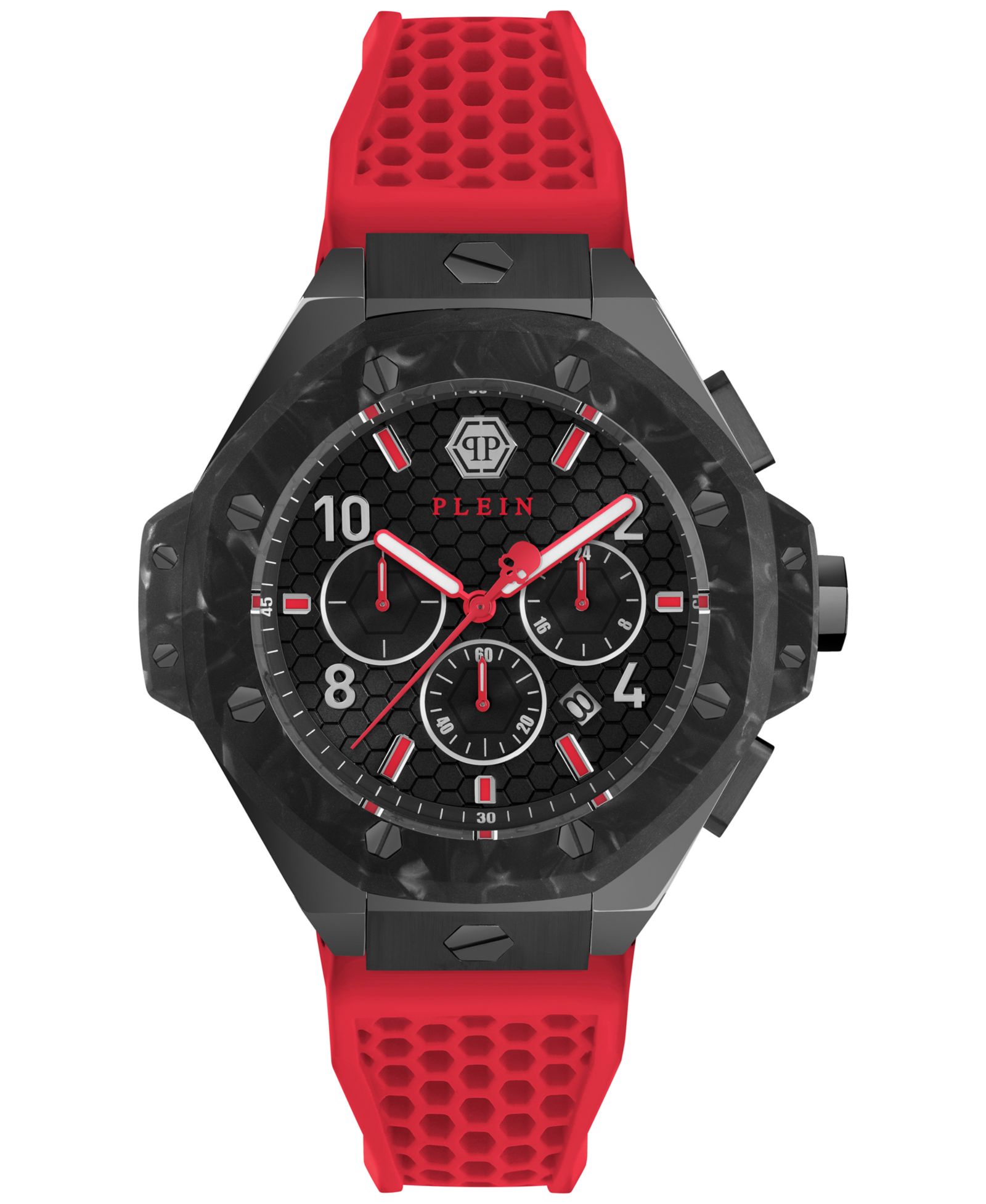 Philipp Plein Men's Chronograph Red Silicone Strap Watch 46mm