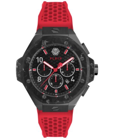 Мужские часы Philipp Plein с хронографом, красный силиконовый ремешок, 46mm