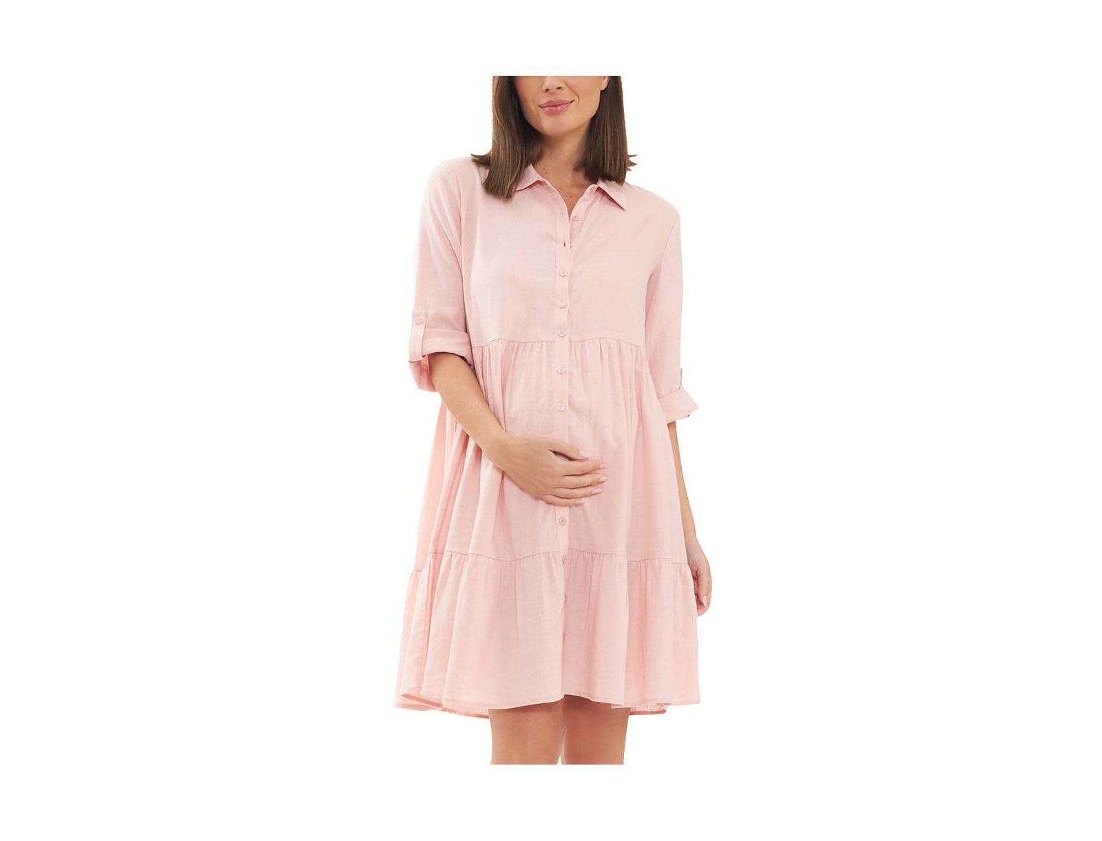 Ripe Maternity Adel Button Through Linen Shirt Dress Soft Pink