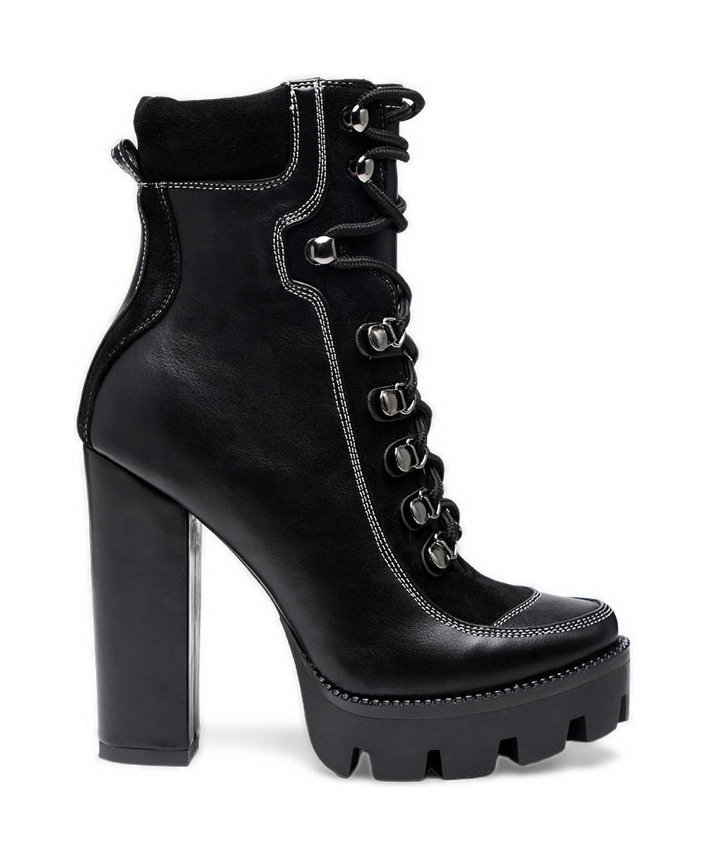Womens yeti high heel lace up biker boots
