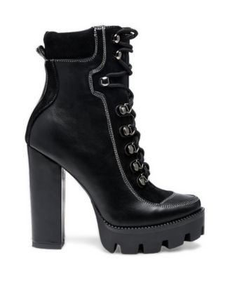 Womens yeti high heel lace up biker boots