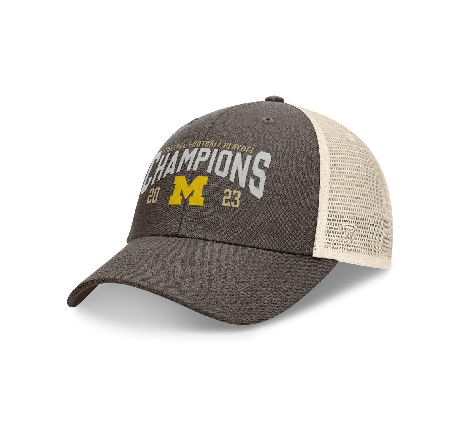Men's Top of the World Heather Gray Michigan Wolverines College Football Playoff 2023 National Champions Unstructured Trucker Adjustable Hat