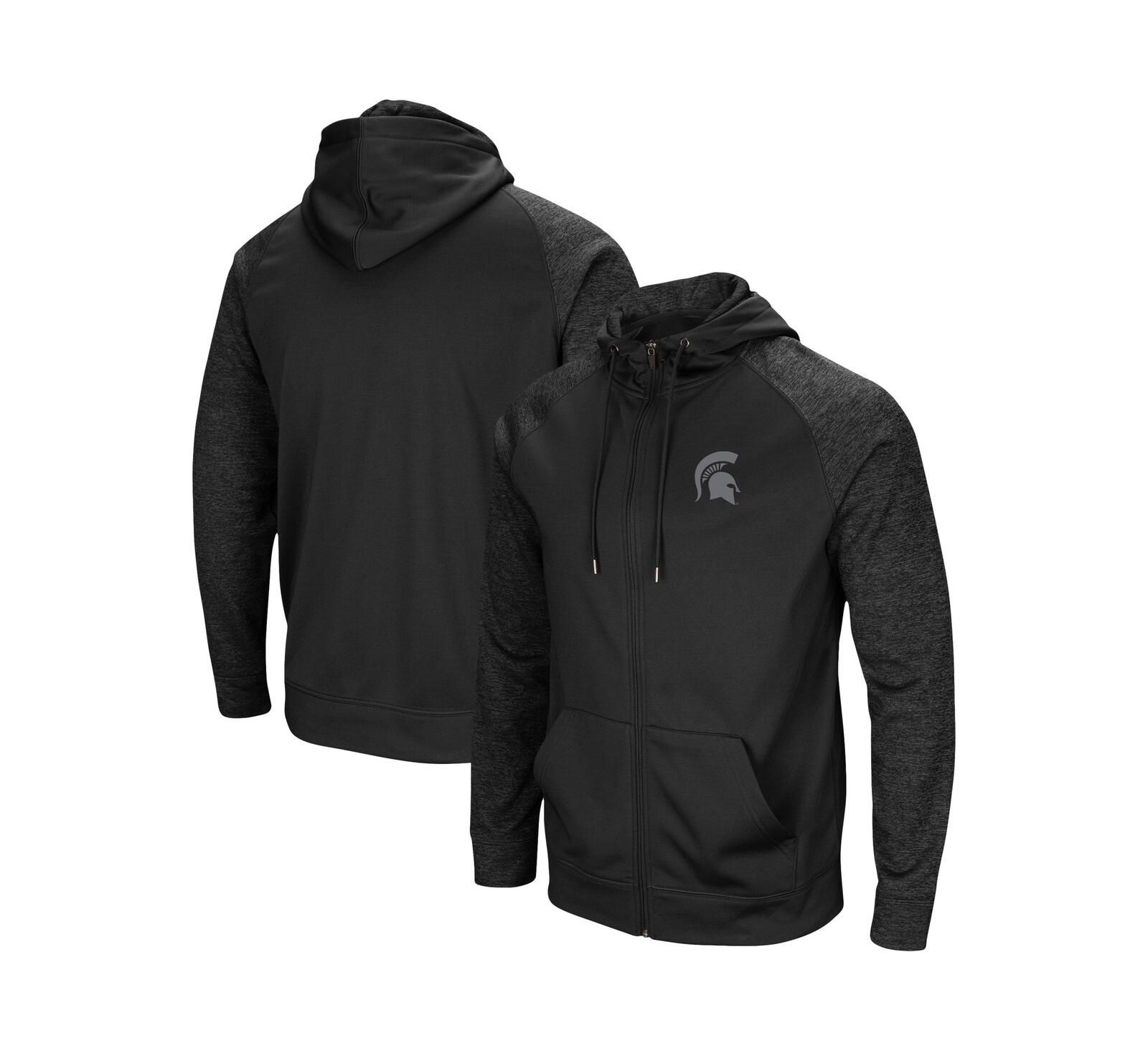 Мужской худи Colosseum Black Michigan State Spartans Blackout 3.0 Tonal Raglan Full-Zip
