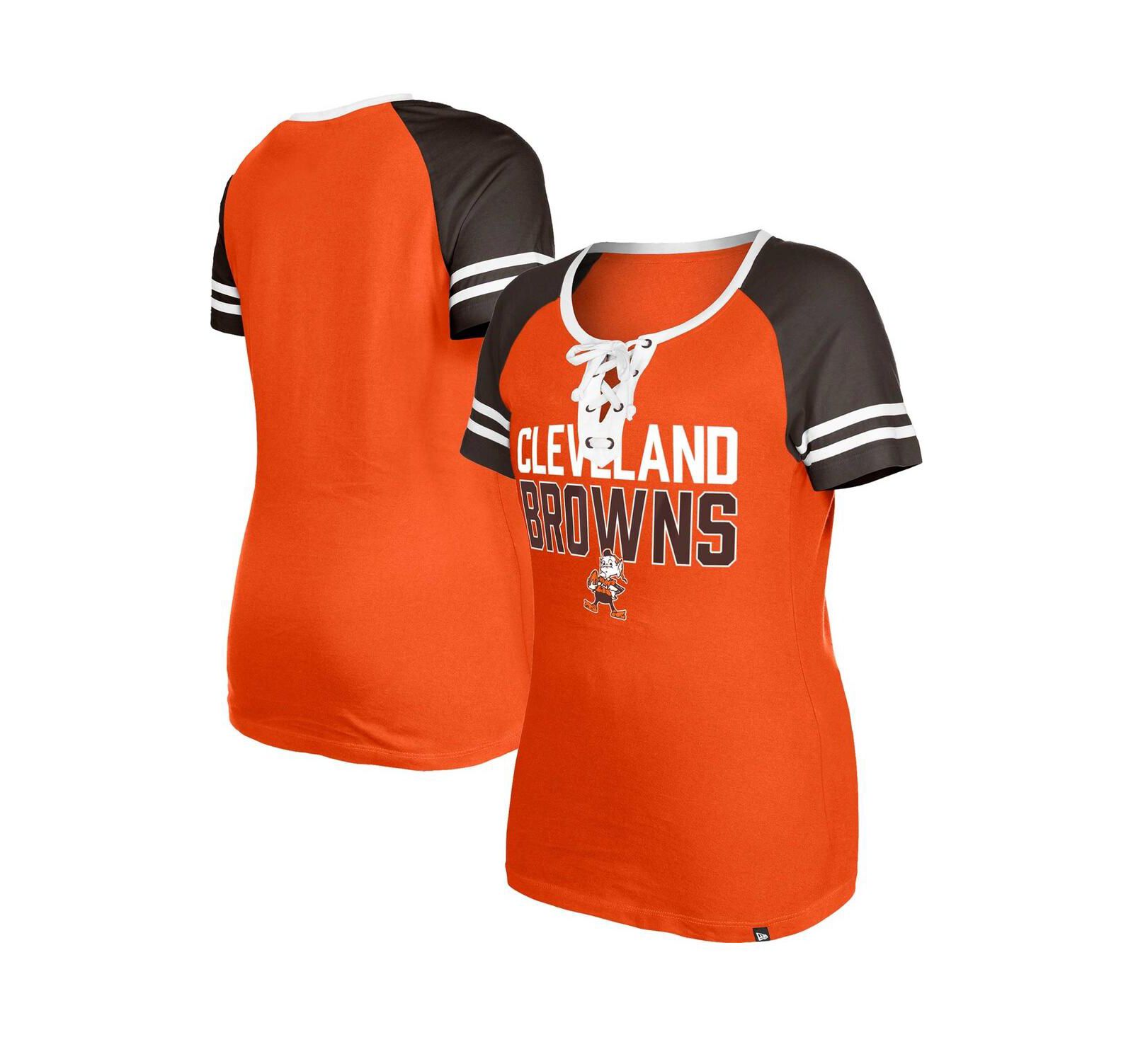 Женская футболка New Era Orange Distressed Cleveland Browns Throwback Raglan Lace-Up
