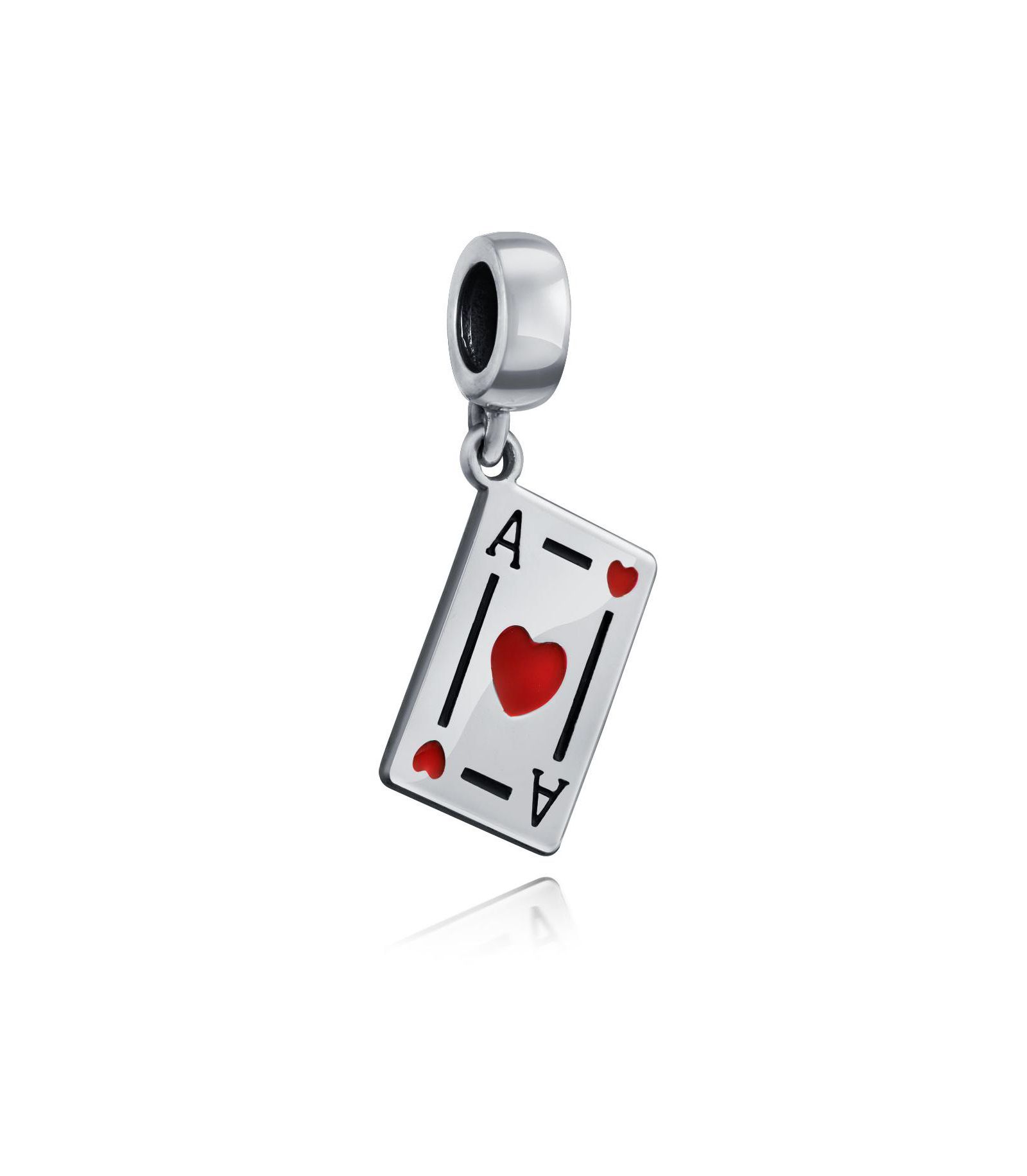 Bling Jewelry Casino Red Heart Enamel Dangle Charm Bead for Bracelet .925 Sterling Silver