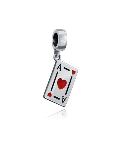 Bling Jewelry Casino Red Heart Enamel Dangle Charm Bead for Bracelet .925 Sterling Silver