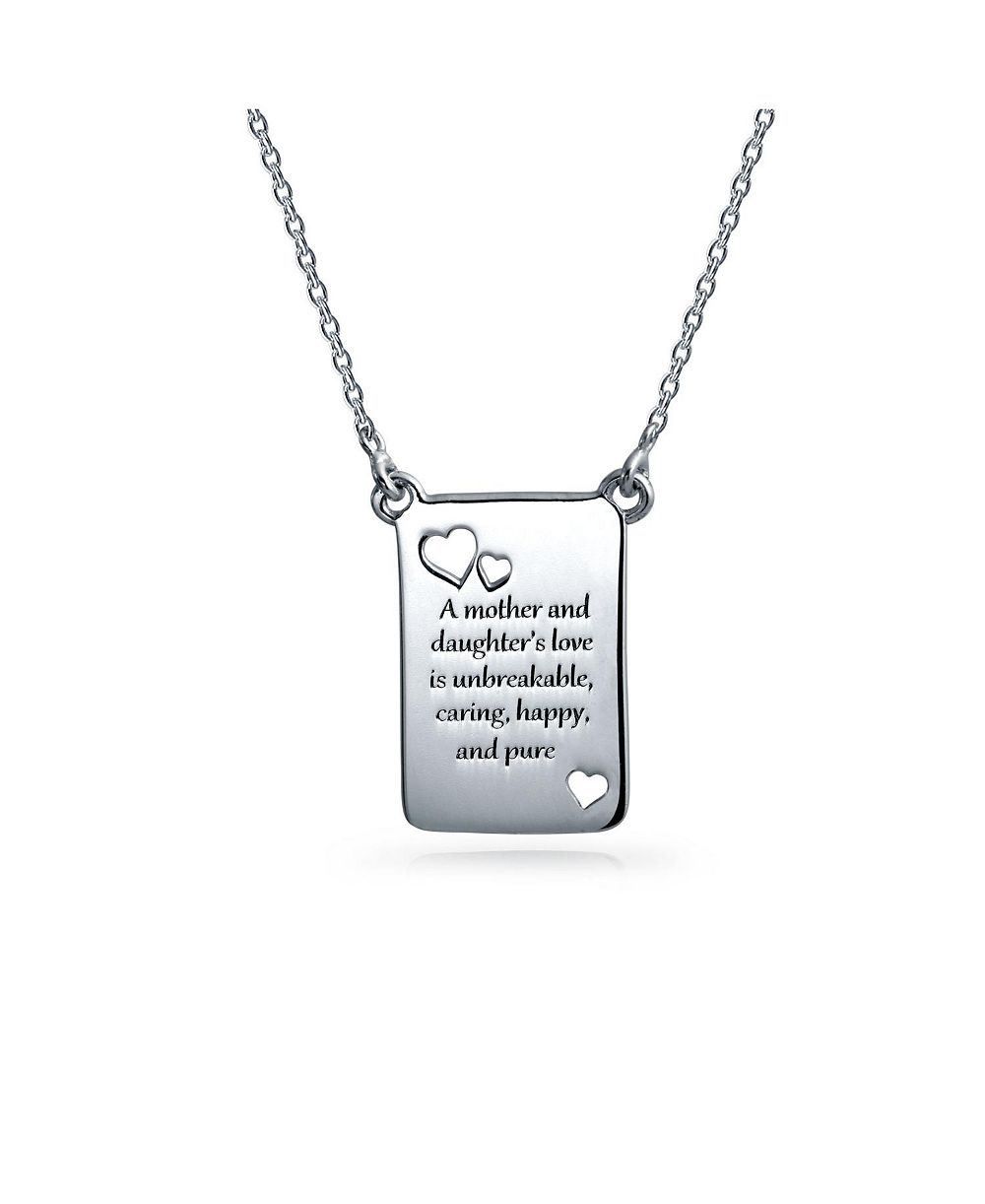Bling Jewelry BFF Mother Daughter Bond Quote Rectangular Pendant Necklace Sterling Silver