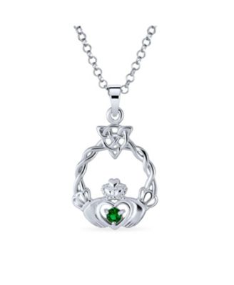 Bling Jewelry Green Knot Friendship Heart Claddagh Pendant Necklace .925 Sterling Silver