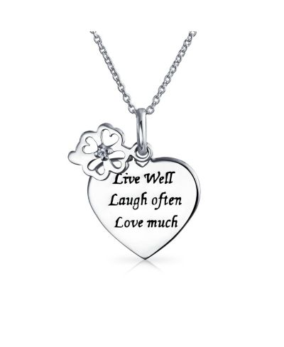 Подвеска-кулон Bling Jewelry Live Love Laugh с цитатой, цветок, сердце, стерлинговое серебро