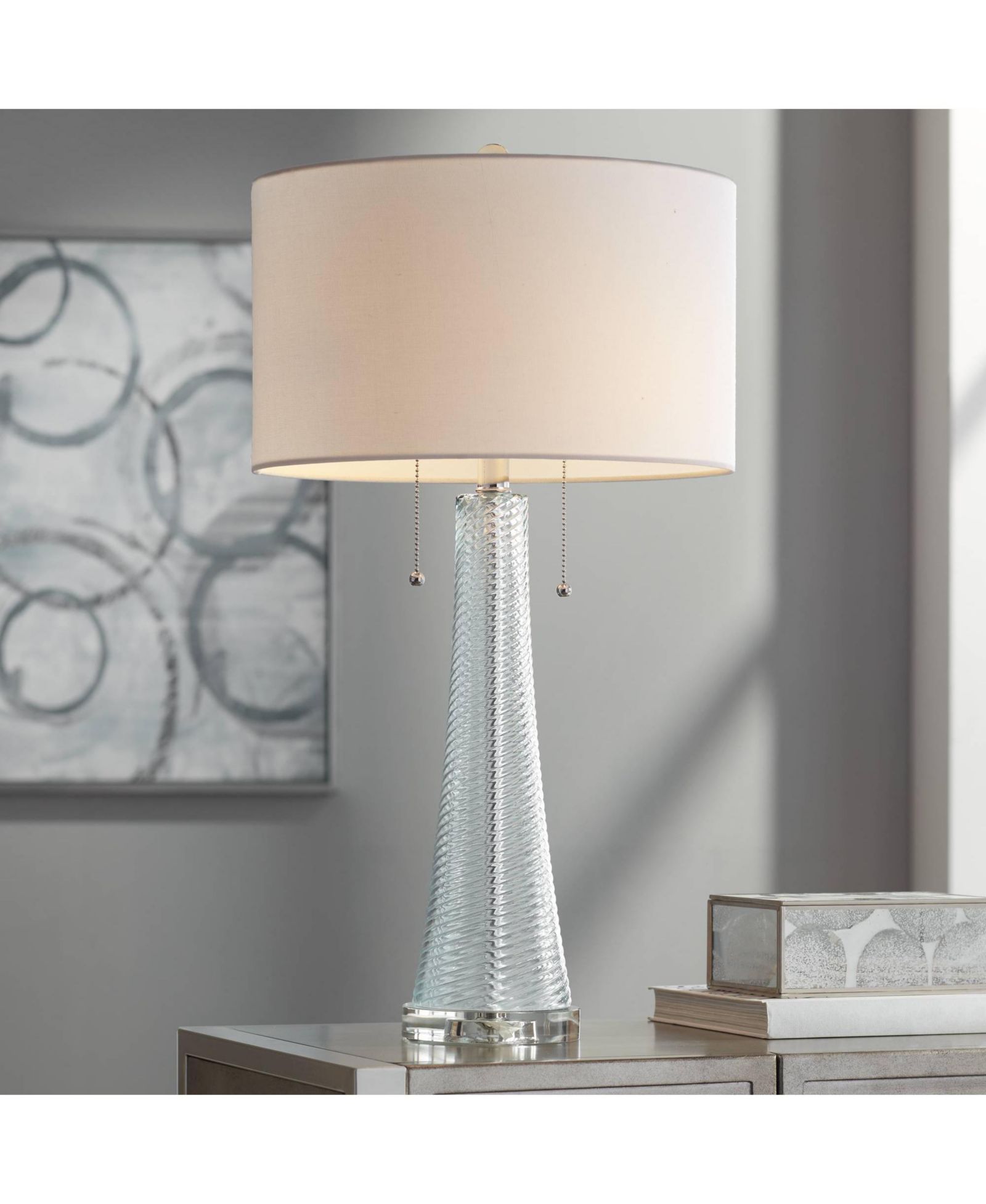 Possini Euro Design Miriam Modern Table Lamp 28 1/2" Tall Light Aqua Blue Textured Glass White Drum Shade for Bedroom Living Room Bedside Nightstand