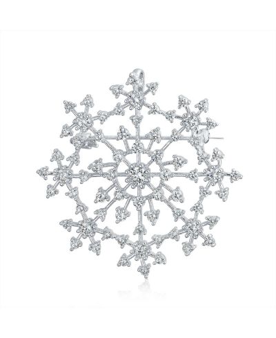 Bling Jewelry Frozen Winter Holiday Party CZ Pave Cubic Zirconia Scarf Christmas Statement Snowflake Brooch Pin Brass