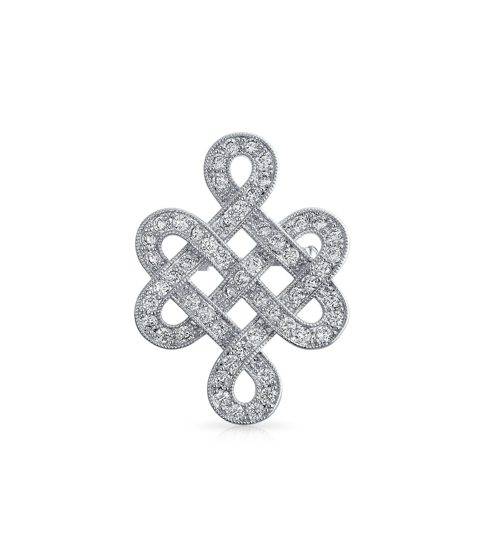 Bling Jewelry Elegant Celtic Love Knot Work Pave CZ Lapel Brooch Pin Silver Plated 1.2"