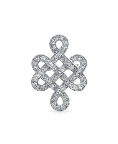 Bling Jewelry Elegant Celtic Love Knot Work Pave CZ Lapel Brooch Pin Silver Plated 1.2"