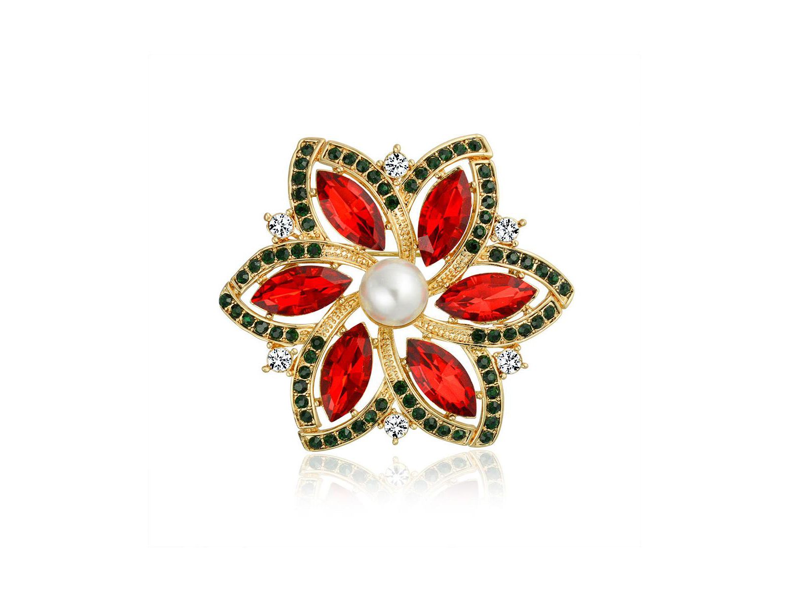 Bling Jewelry большая заявленная брошь-зажим для шарфа с красными и зелеными маркизовыми кристаллами, модной жемчужной цветочной аппликацией и позолотой