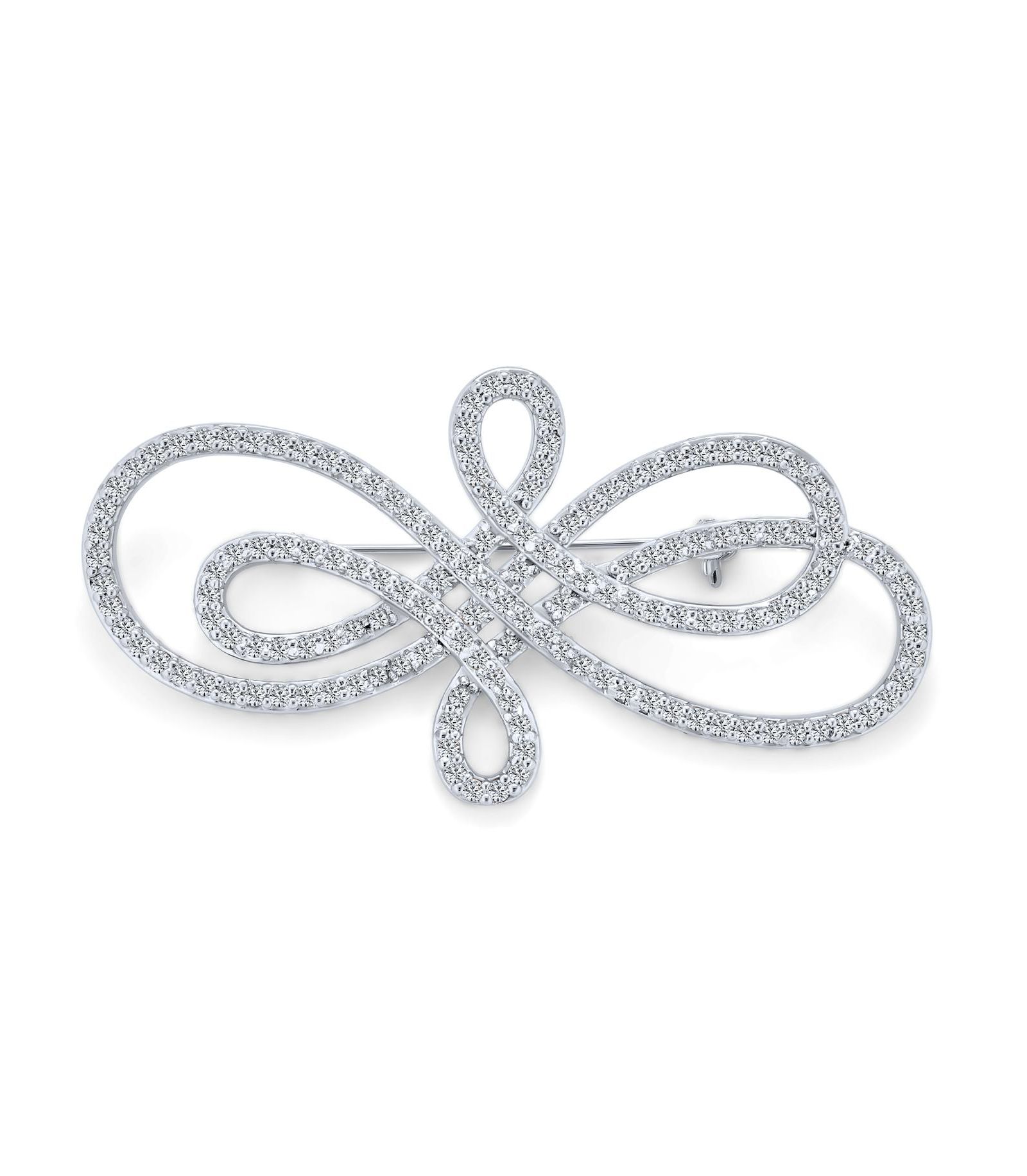 Брошь-шарф Bling Jewelry в стиле ар-деко с большим завитком и кубическим цирконием, посеребренная