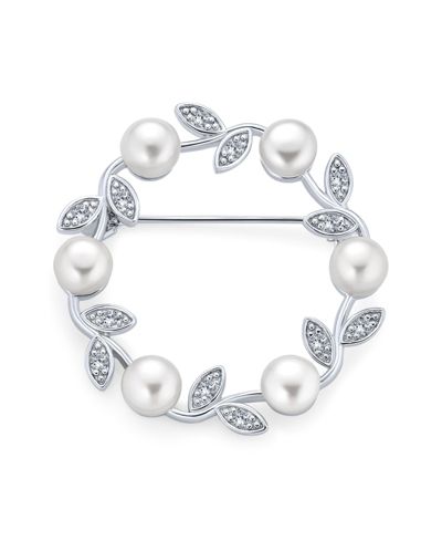 Брошь Bling Jewelry с белым речным жемчугом и листьями, стерлинговое серебро