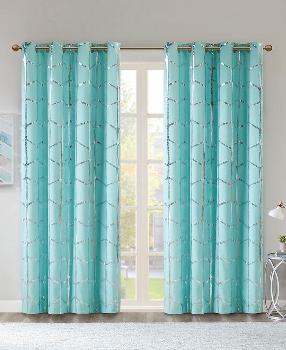Intelligent Design Raina Total Blackout Metallic Print Grommet Top Curtain Single Panel, 50"W x 63"L