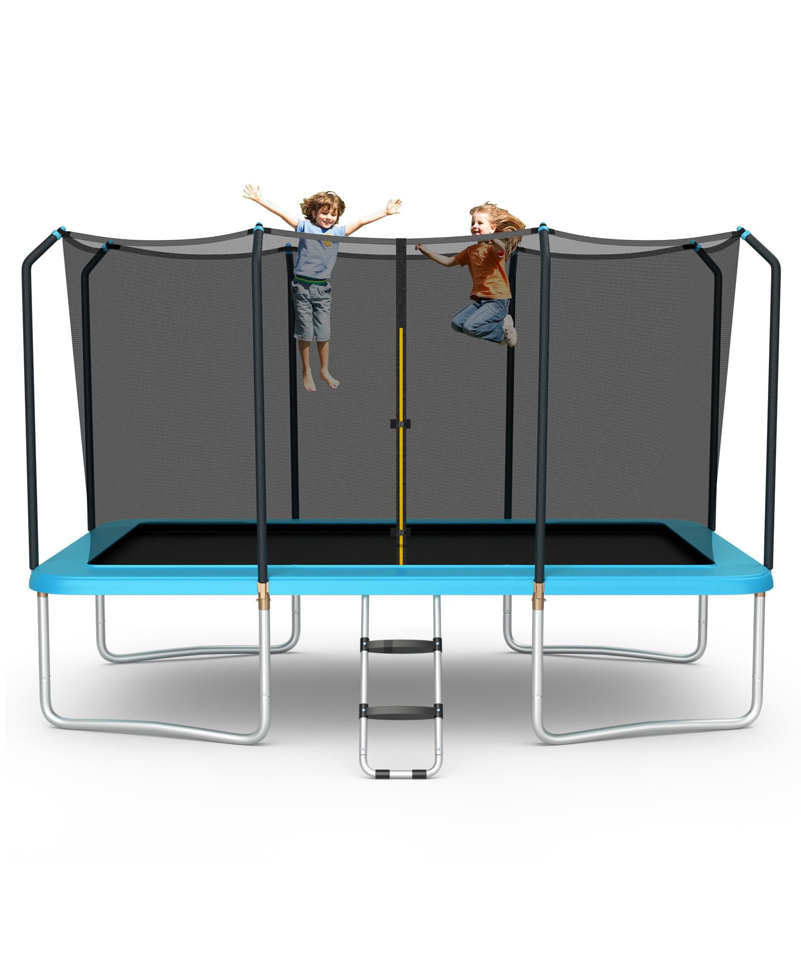 8 x 14 Feet Rectangular Recreational Trampoline with Safety Enclosure Net and Ladder