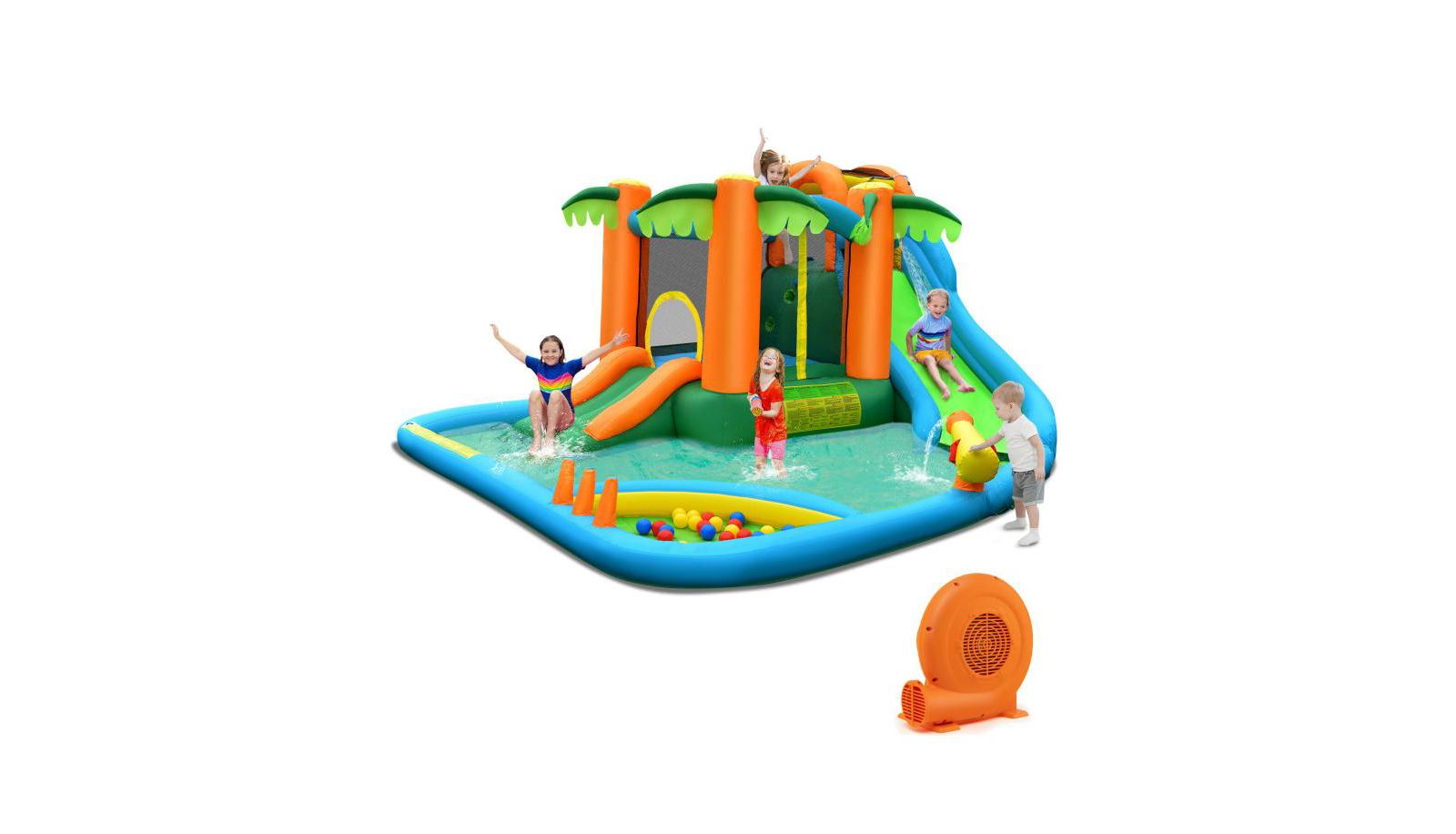 Надувной аквапарк SUGIFT 7 in 1 с батутом и скалодродом, 750W Blower, 300 lbs Capacity