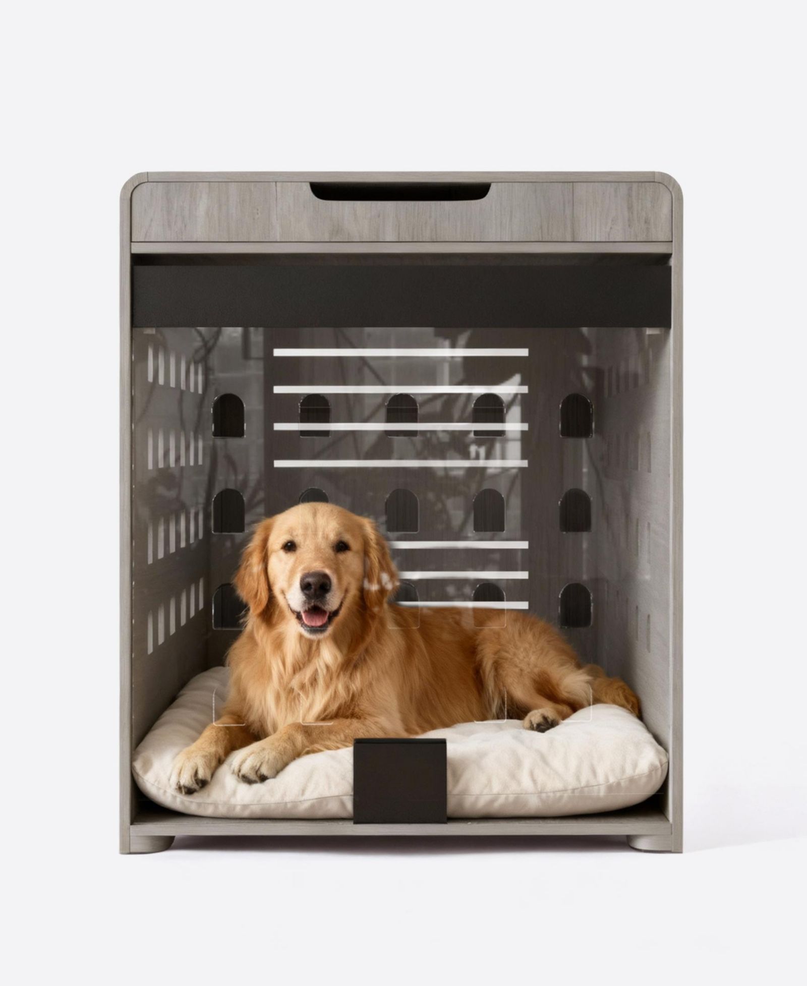 Dog Crate End Table with Charging Station, Furniture Style Pet Crate Nightstand for Medium to Large Dogs