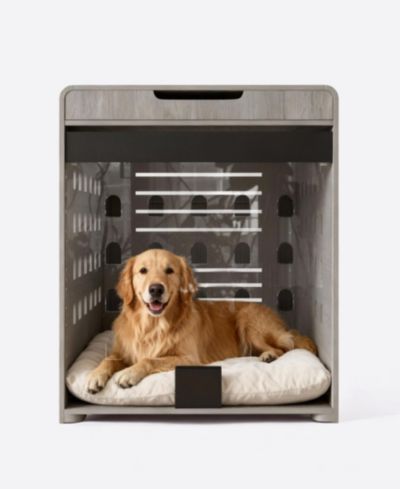 Dog Crate End Table with Charging Station, Furniture Style Pet Crate Nightstand for Medium to Large Dogs