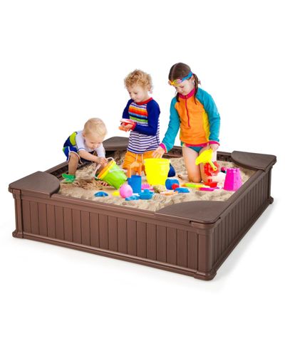 SUGIFT Kids Outdoor Sandbox with Oxford Cover and 4 Corner Seats