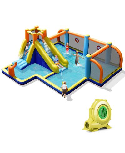 Inolait Giant Soccer-Themed Inflatable Water Slide with 735W Blower, 330 lbs, Ages 3-10