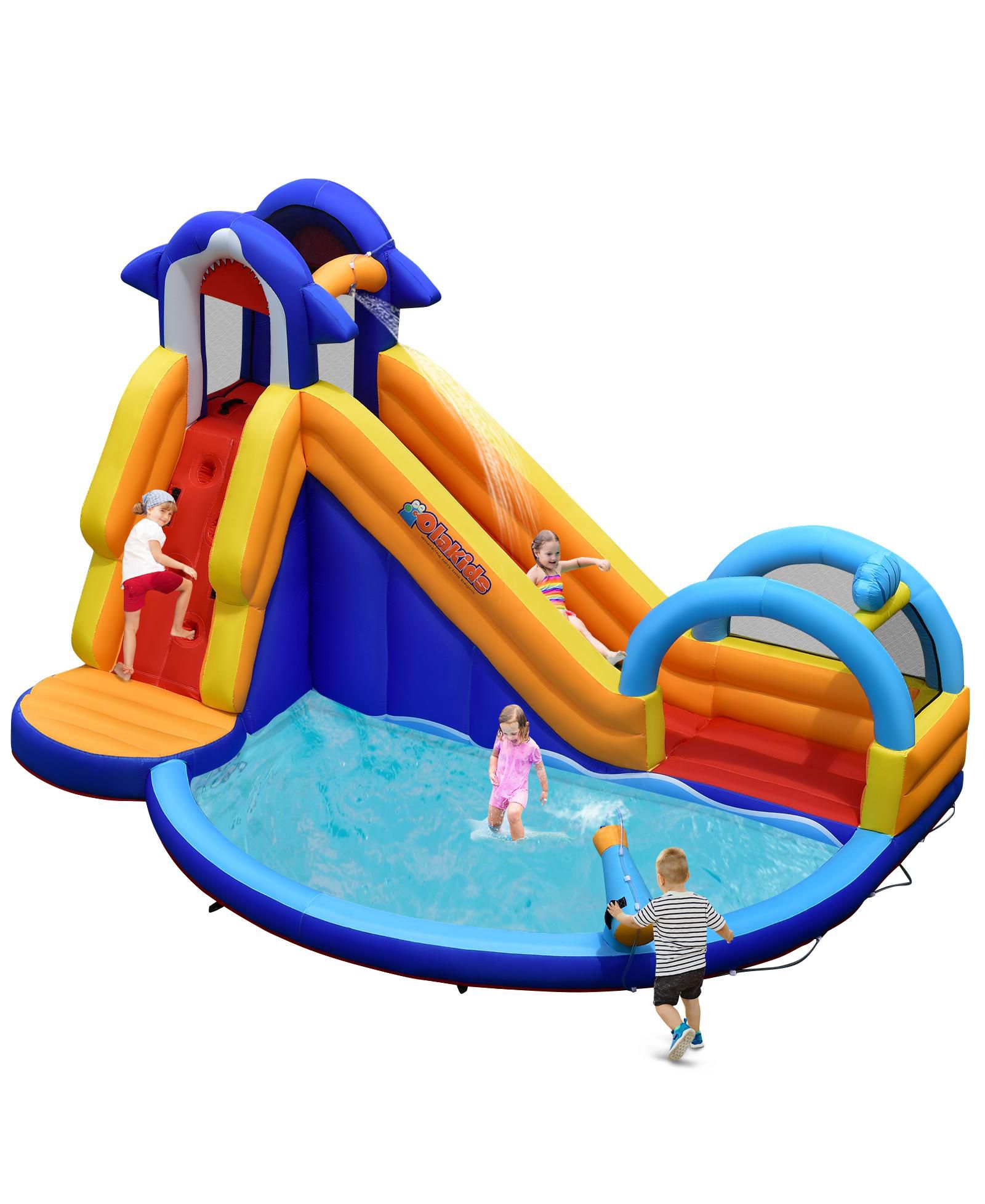 Inolait Shark-Themed Inflatable Bounce House with Splash Pool, 14'L x 10'W x 8.5'H, for Up to 4 Kids, Ages 3-10