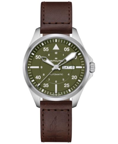 Мужские часы Hamilton Swiss Automatic Khaki Aviation Day Date, коричневый кожаный ремешок, 42mm