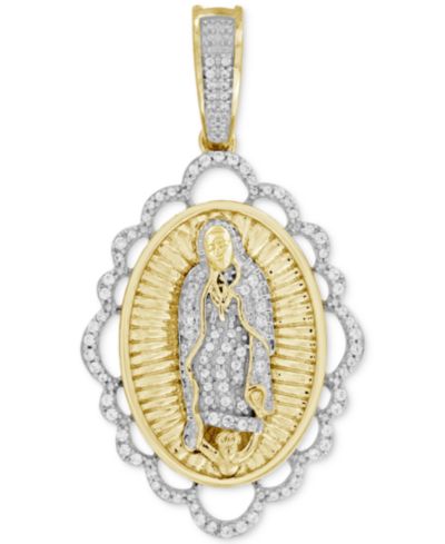 Men's Diamond Our Lady of Guadalupe Scalloped Medallion Pendant (1/5 ct. t.w.) in 10k Gold