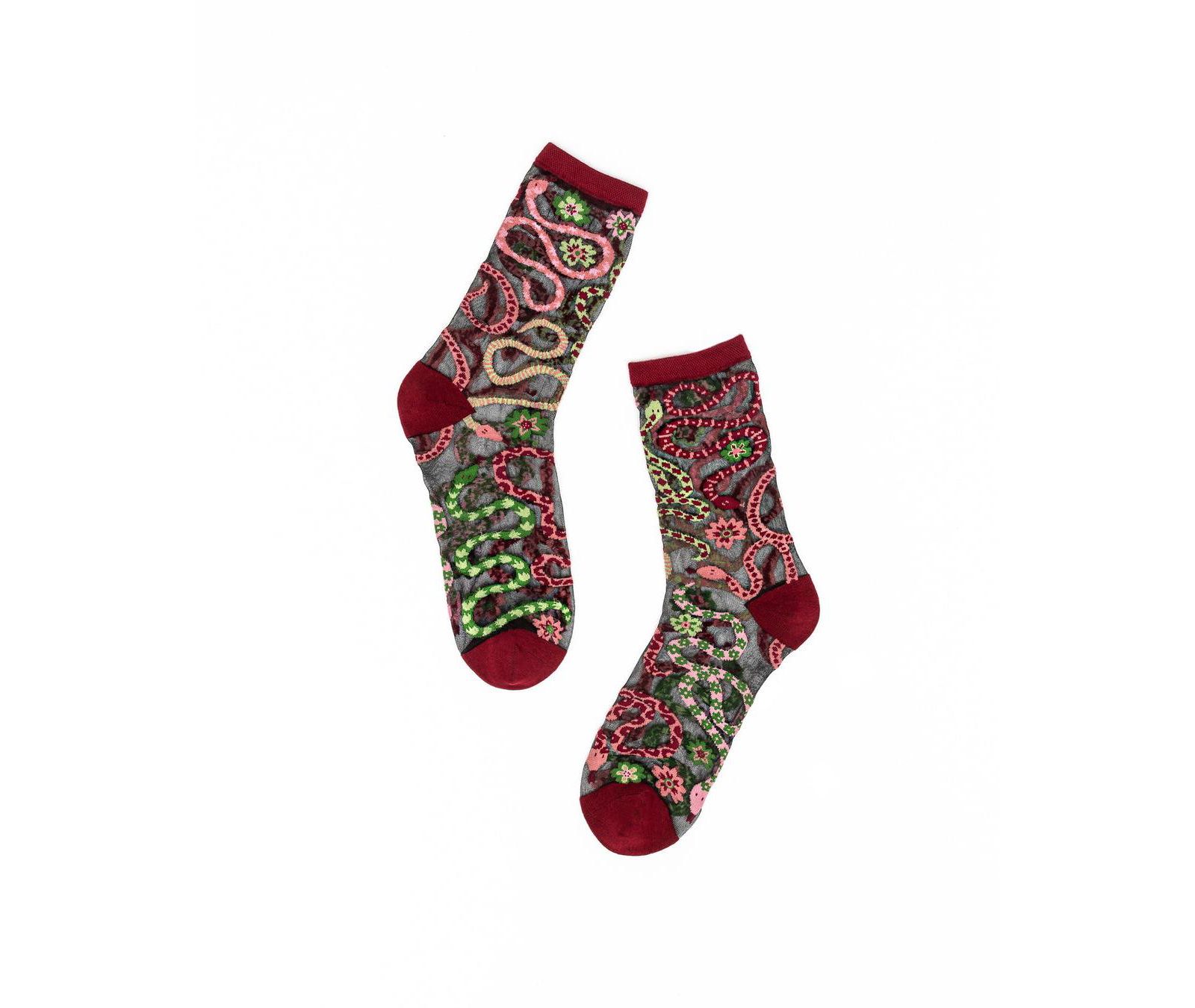Sock Candy Women's Serpentine Floral Black Sheer Sock