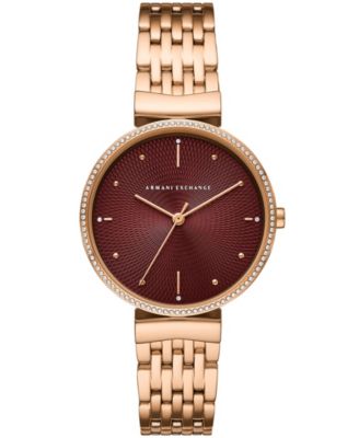 Женские часы A|X Armani Exchange Three-Hand Rose Gold-Tone Stainless Steel 36mm, AX5912